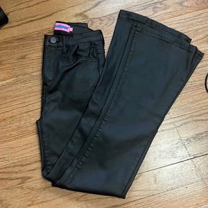 edikted black leather flare jeans